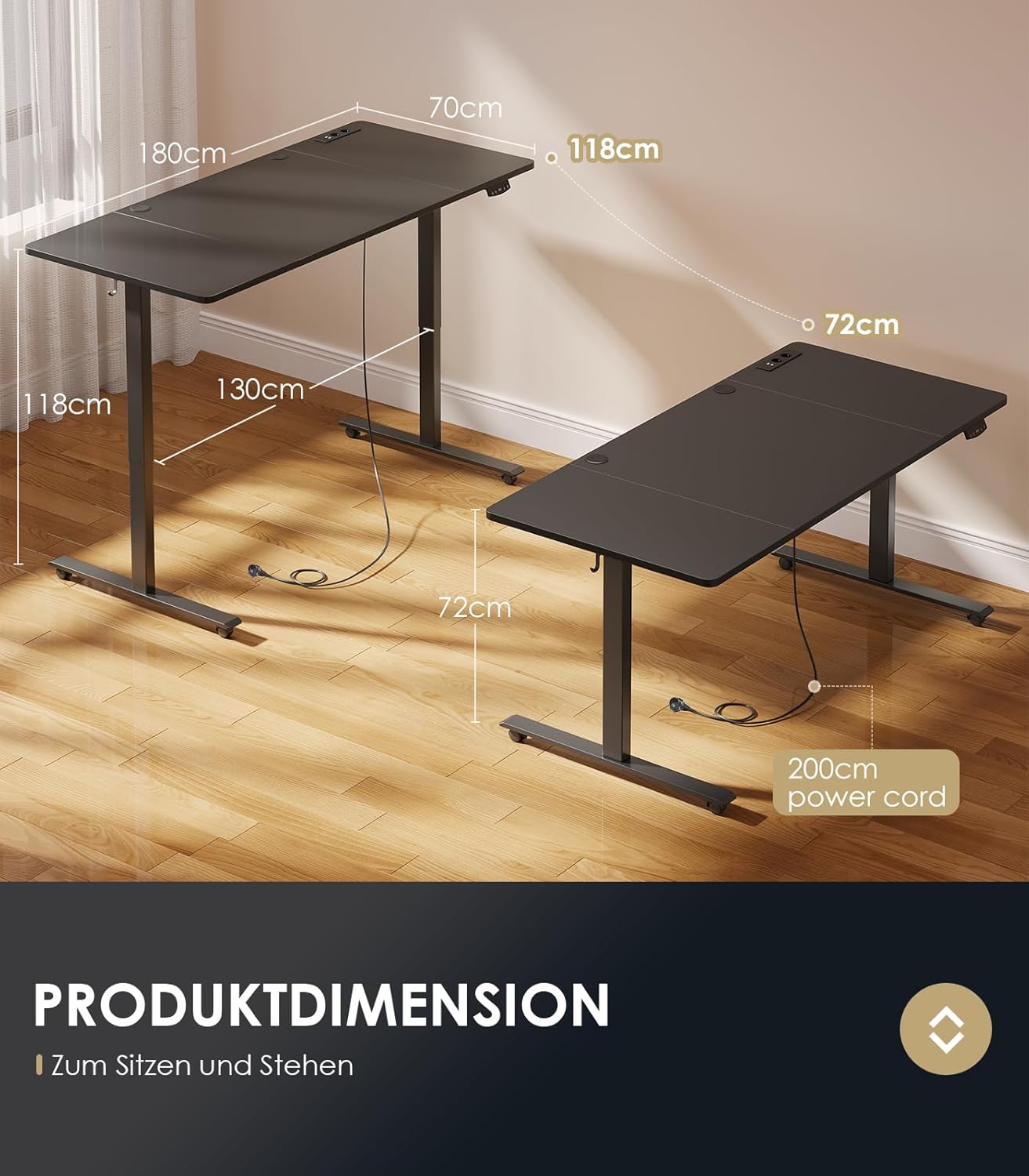 Elektricky výškovo nastaviteľný písací stôl s 2 pamäťovými funkciami - Image 2